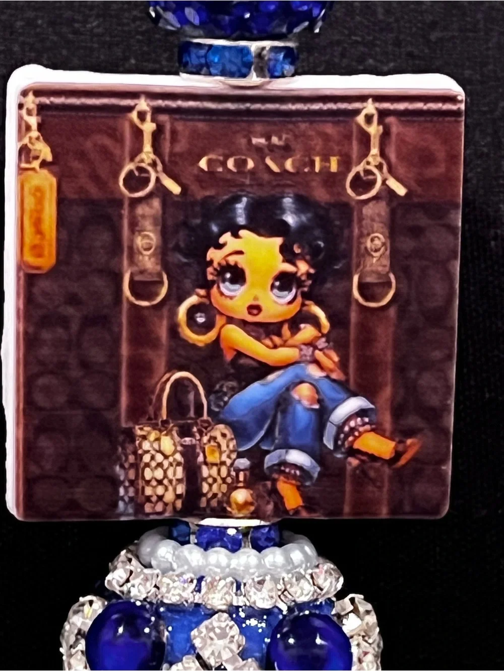 Betty Boop designer inspired dark blue silicone focal fancy beaded pen